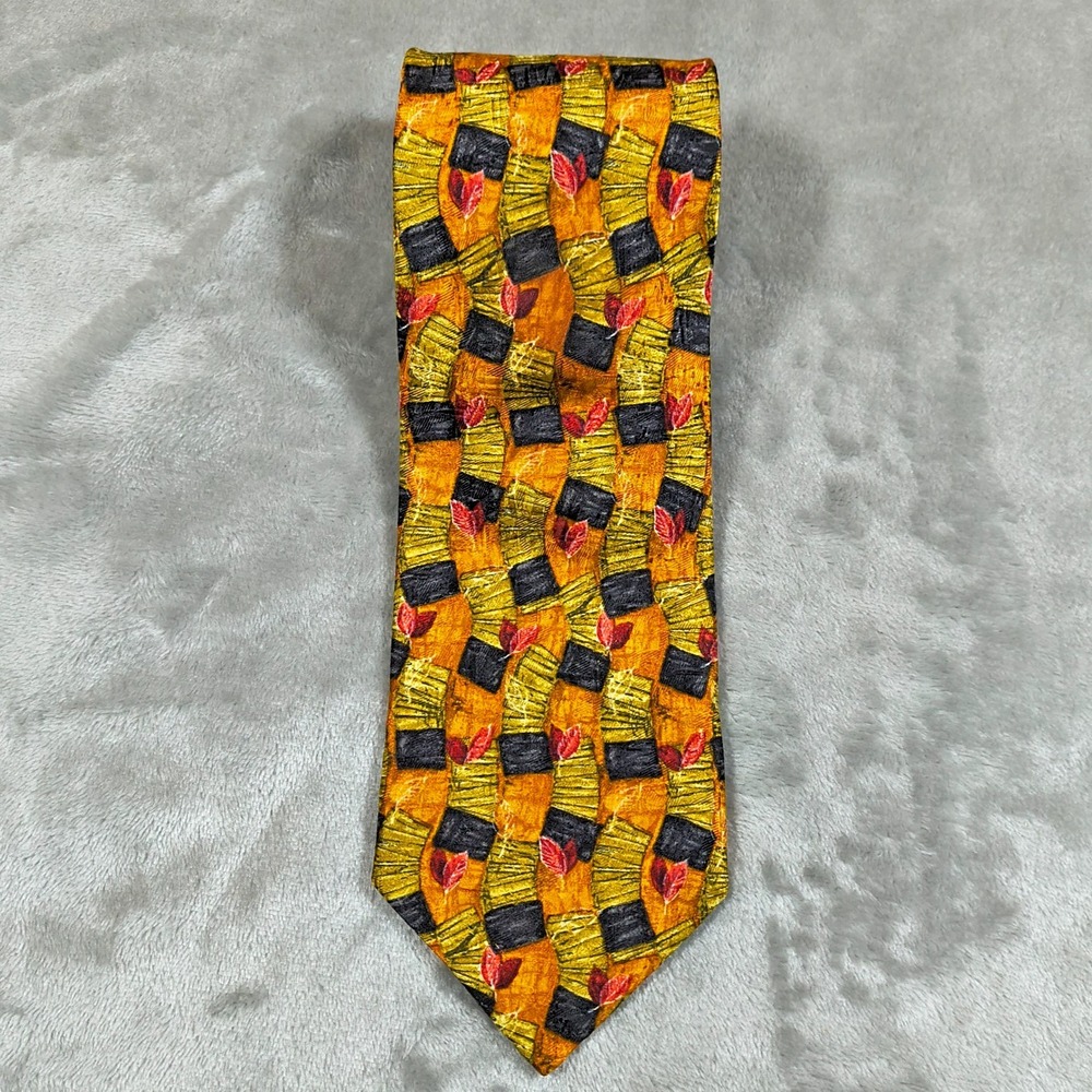 Vintage‎ Ermenegildo Zegna Tie Men 60X3.75 Yellow Abstract Floral Silk Italy